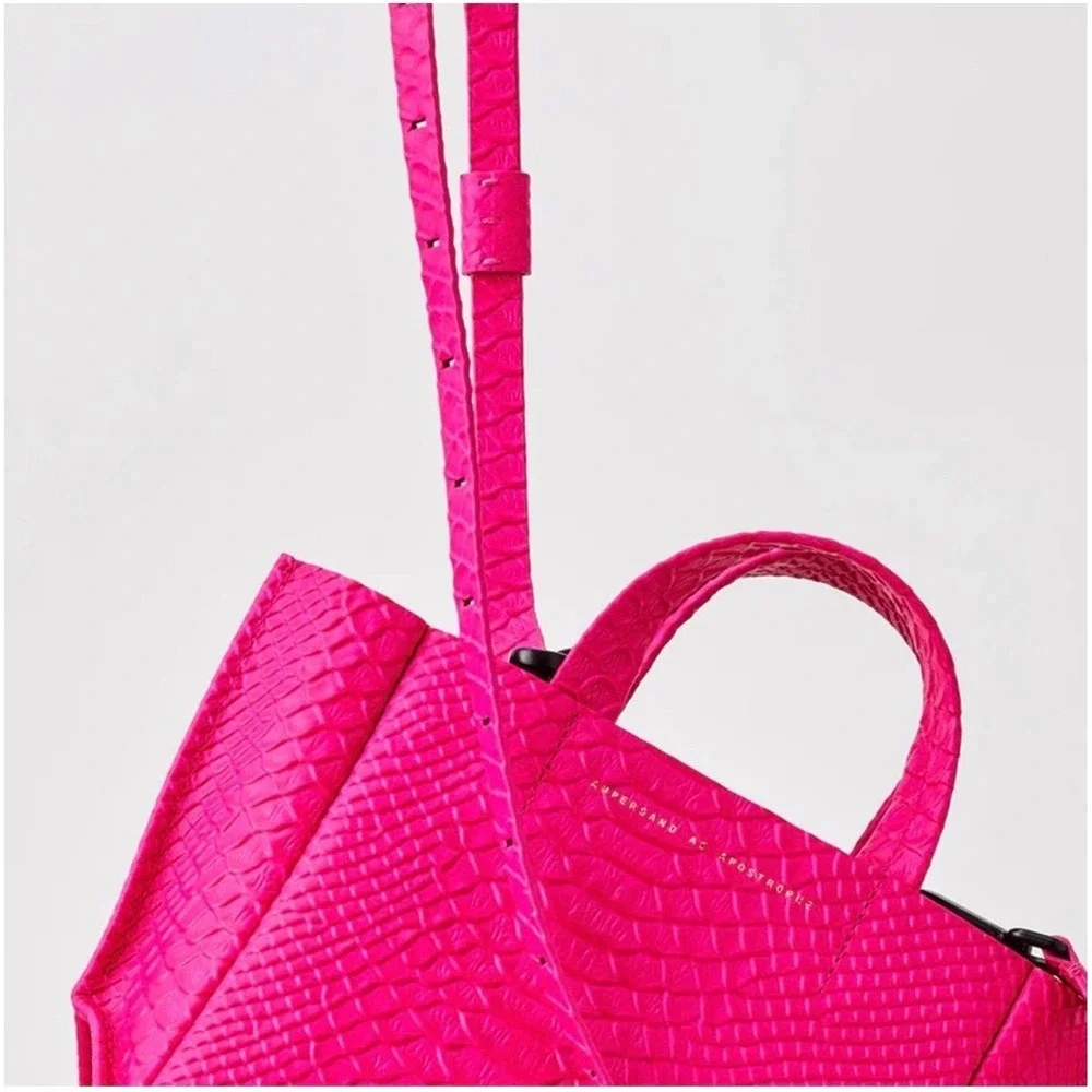 Ampersand As Apostrophe Neon Pink Python Micro Tote Leather NWT‎